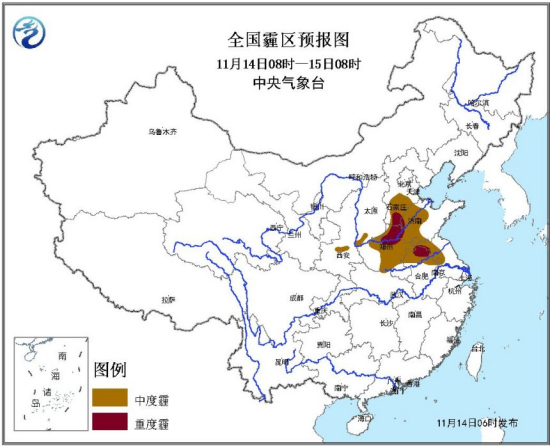 霾黃色預(yù)警：今日河北河南安徽等地局部有重度霾