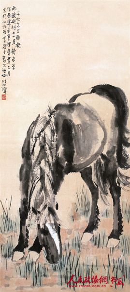 徐悲鴻 牧馬圖 設色紙本 鏡心 103×50cm_副本