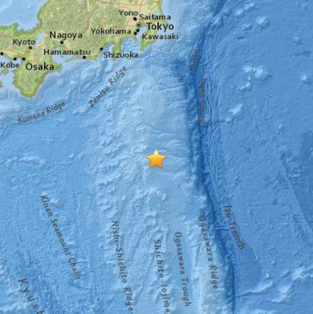 日本東南部海域發生4.9級地震。（圖片來源：美國地質勘探局網站）