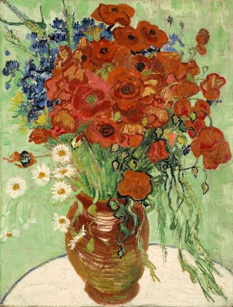 1、梵高《雛菊與罌粟花》Vase with Daisies and Poppies, Vincent van Gogh