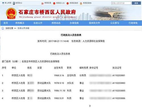 石家莊政府官網(wǎng)泄露執(zhí)法人員隱私 官方已通知刪除