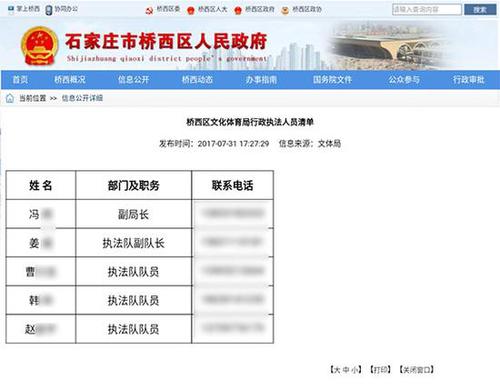 石家莊政府官網(wǎng)泄露執(zhí)法人員隱私 官方已通知刪除