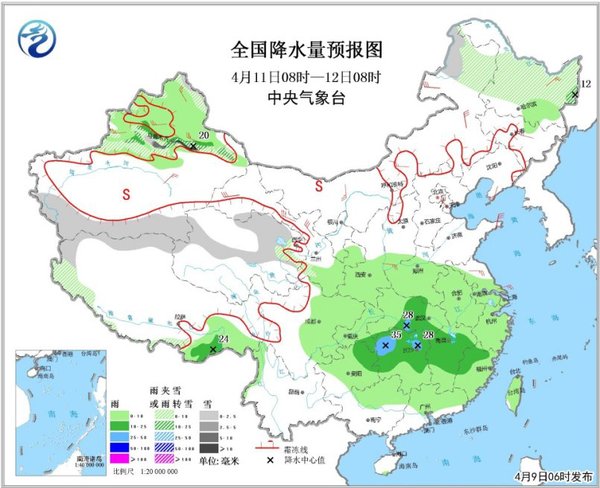 圖4 全國降水量預(yù)報(bào)圖