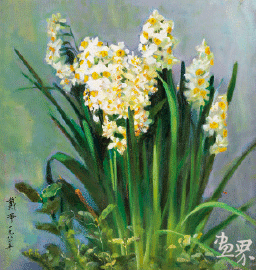 水-仙（紙本油畫）40.3×42.5cm-1982年-戴-澤