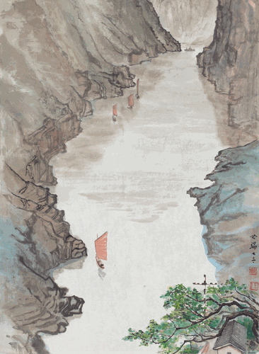 瞿塘一線天-52x38.4cm-1973年-伍必端-中國美術館藏