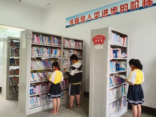 圖為富川瑤族自治縣柳家鄉洋新小學學生在“書香政協讀書角”悅覽圖書